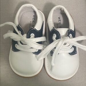 Wee S... White and Navy Baby Lace-Up Walkers